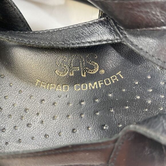 SAS Black Leather Open Toe Slingback Dress Sandals Shoes Heels Womens 8.5M Wedge - Picture 10 of 16